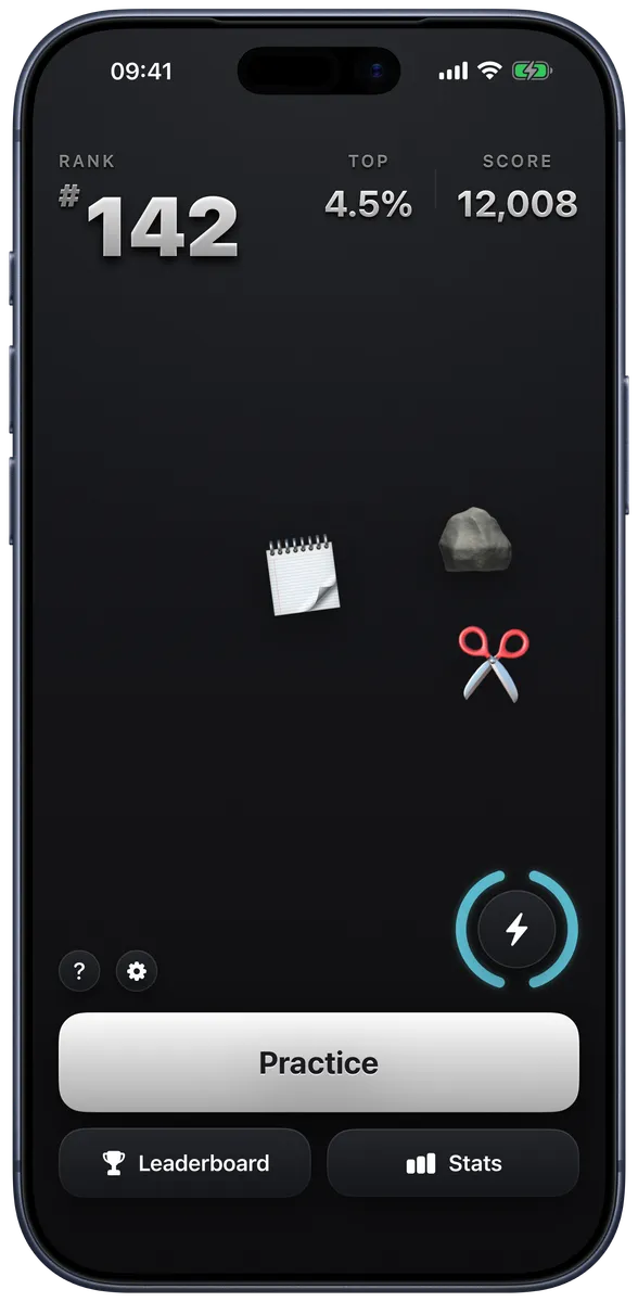 Home screen: rank 142, top 4.5 percent, a charged Play button